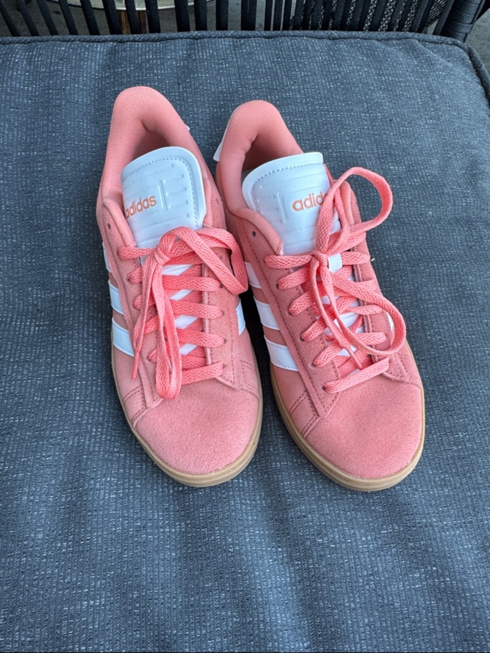 adidas Coral Pink Suede Sneakers with White Stripes